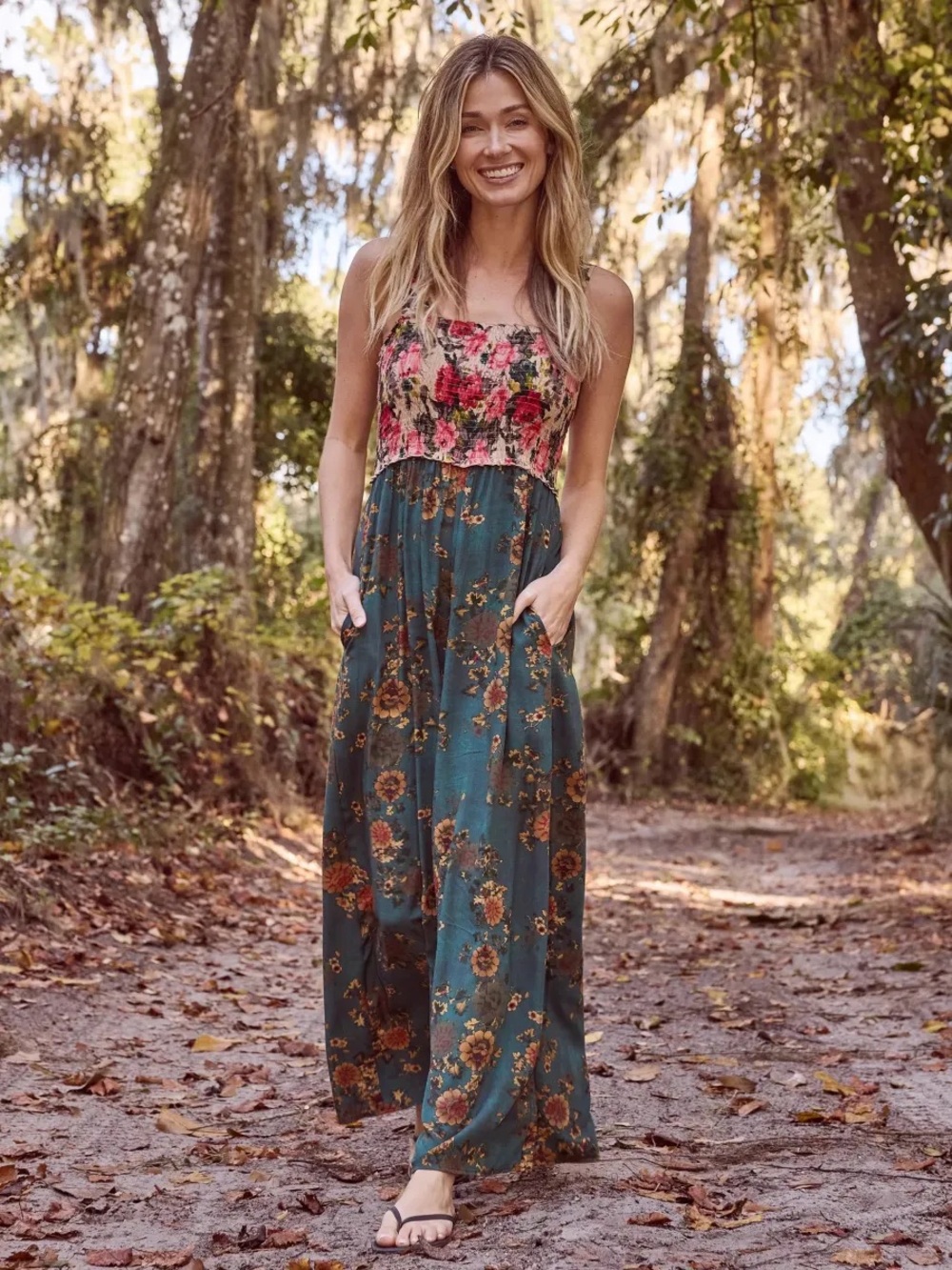 NWT Natural Life Sedona Floral Teal Jumpsuit New With Tags Size Small - Picture 2 of 8